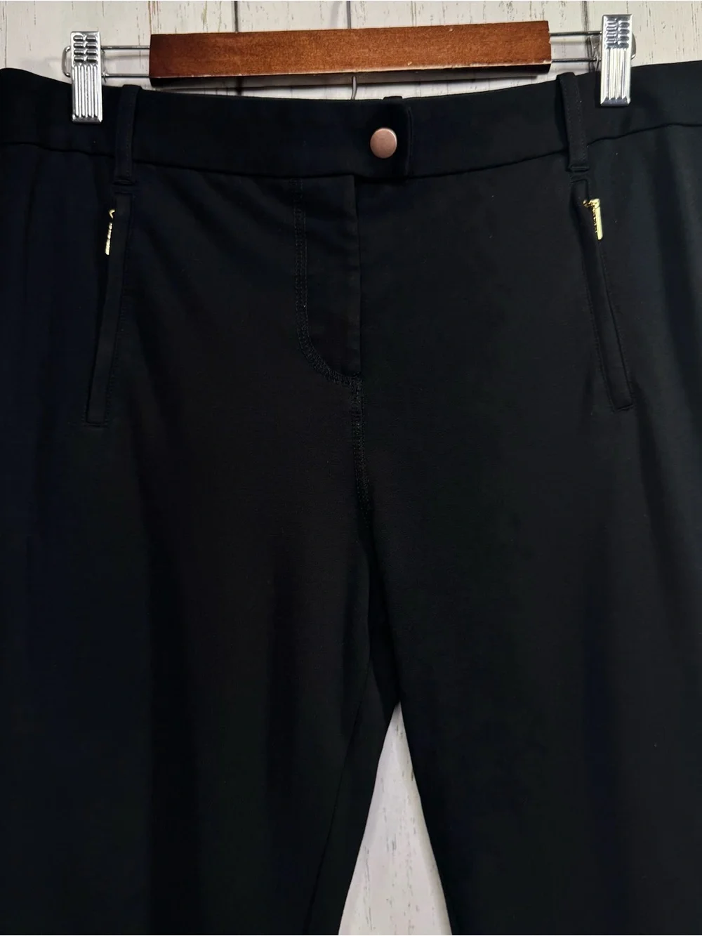 Tory Burch Black Slim Fit Stretch Ankle Pants Front Zip Pockets M Career Office